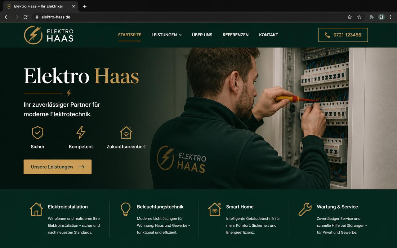 Beispiel einer Website für Elektrotechnik: Elektro Haas