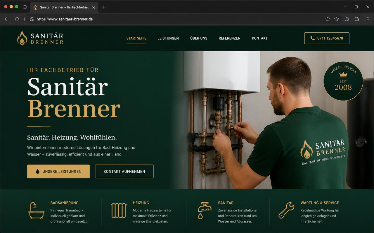 Beispiel einer Website für Sanitär & Heizung: Sanitär Brenner