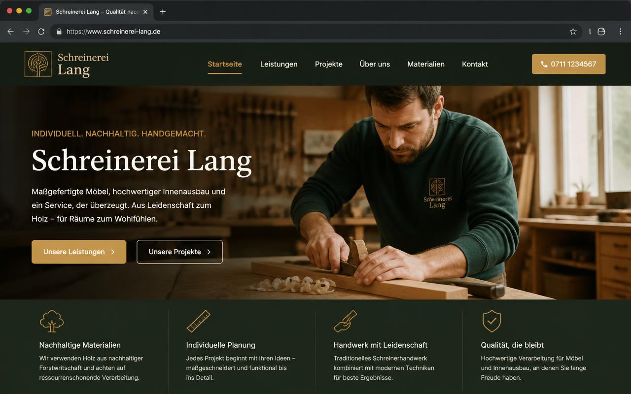 Beispiel einer Website für Innenausbau: Schreinerei Lang