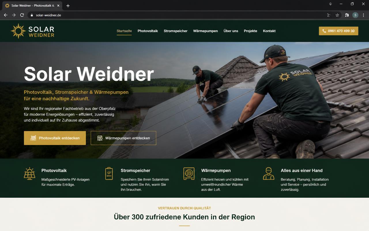 Beispiel einer Website für Photovoltaik: Solar Weidner